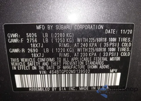 2021 Subaru Outback Touring Xt из США, поврежденный, VIN 4S4BTGPD2M3139502